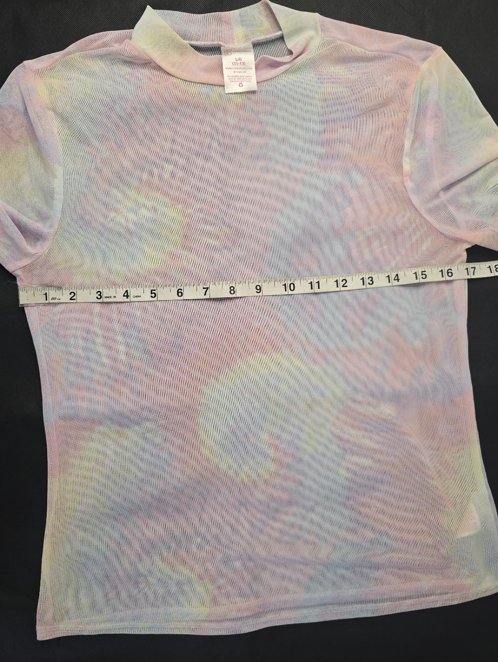 No Boundaries Sheer Top Pastel Pink Tie Dye Mesh 3/4 Sleeve Mock Neck Y2K L - Picture 10 of 12